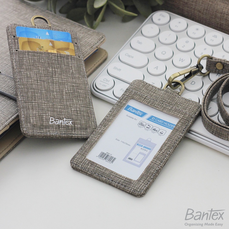 

Bantex Leather Name Tag ID Card Holder Beige 8869 13 Kulit Sintetis Lanyard Tali KODE D5C8