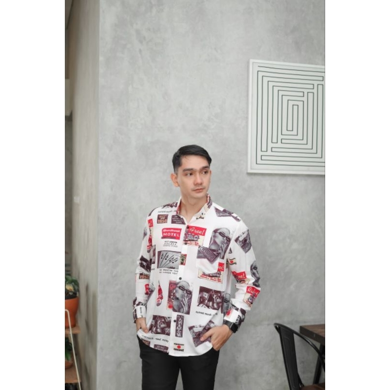 Kemeja lengan panjang printed hawaiian