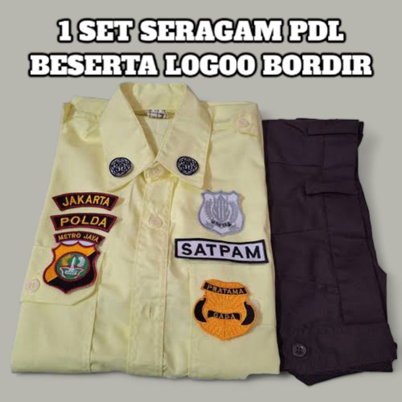 1 Set Seragam PDL beserta bordir Kemeja Dan Celana PDL Krem kuning Terbaru Adem Nyaman dipakai