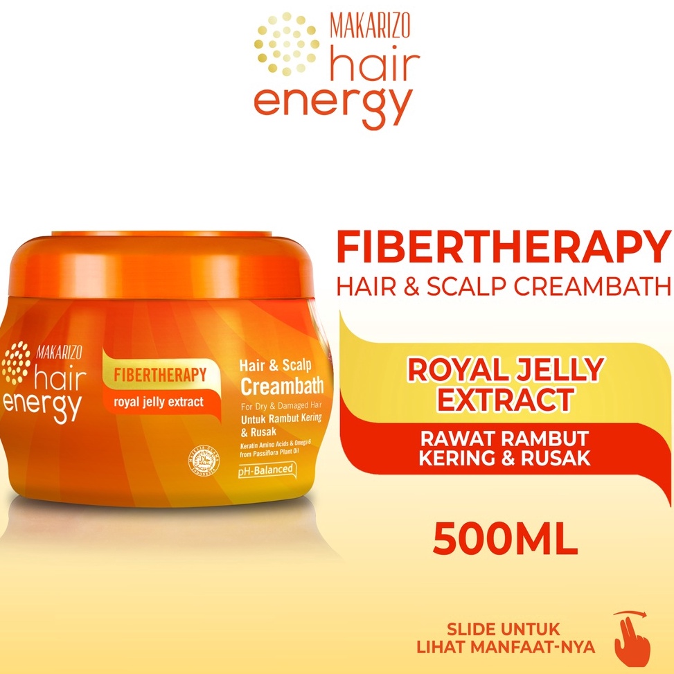 Makarizo Hair Energy Fibertherapy Hair  Scalp Creambath Royal Jelly 5 mL  Perawatan Rambut Kering  R