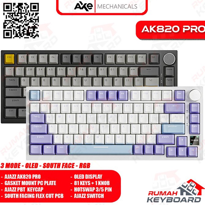 MECHANICAL KEYBOARD  AJAZZ AK82 PRO  75  OLED  GASKET  SOUTH p O1K2