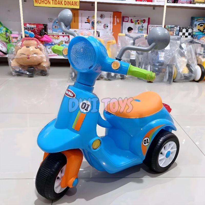 Mainan Anak Sepeda Vespa Roda 3 Musik Dan Lampu Mainan Motor Vespa Dorong Minibike Cewek Cowok