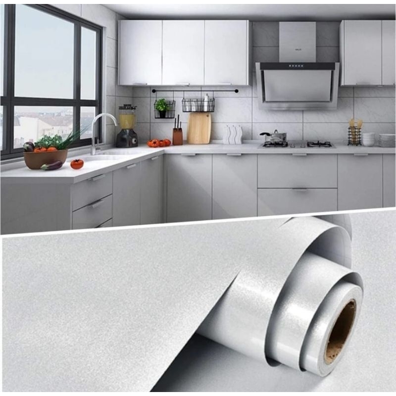 STICKER CABINET GLOSSY FURNITURE KITCHEN SET, MEJA WARNA GREY POLOS TEBAL