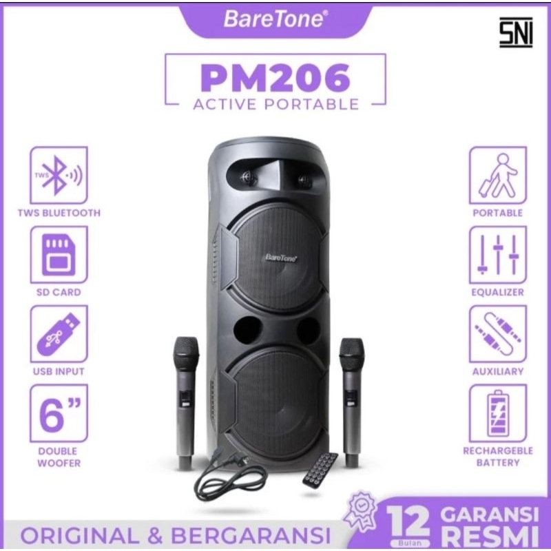 Baretone PM206 - Speaker Wireless Portable Baretone PM206 Free 2 Mic