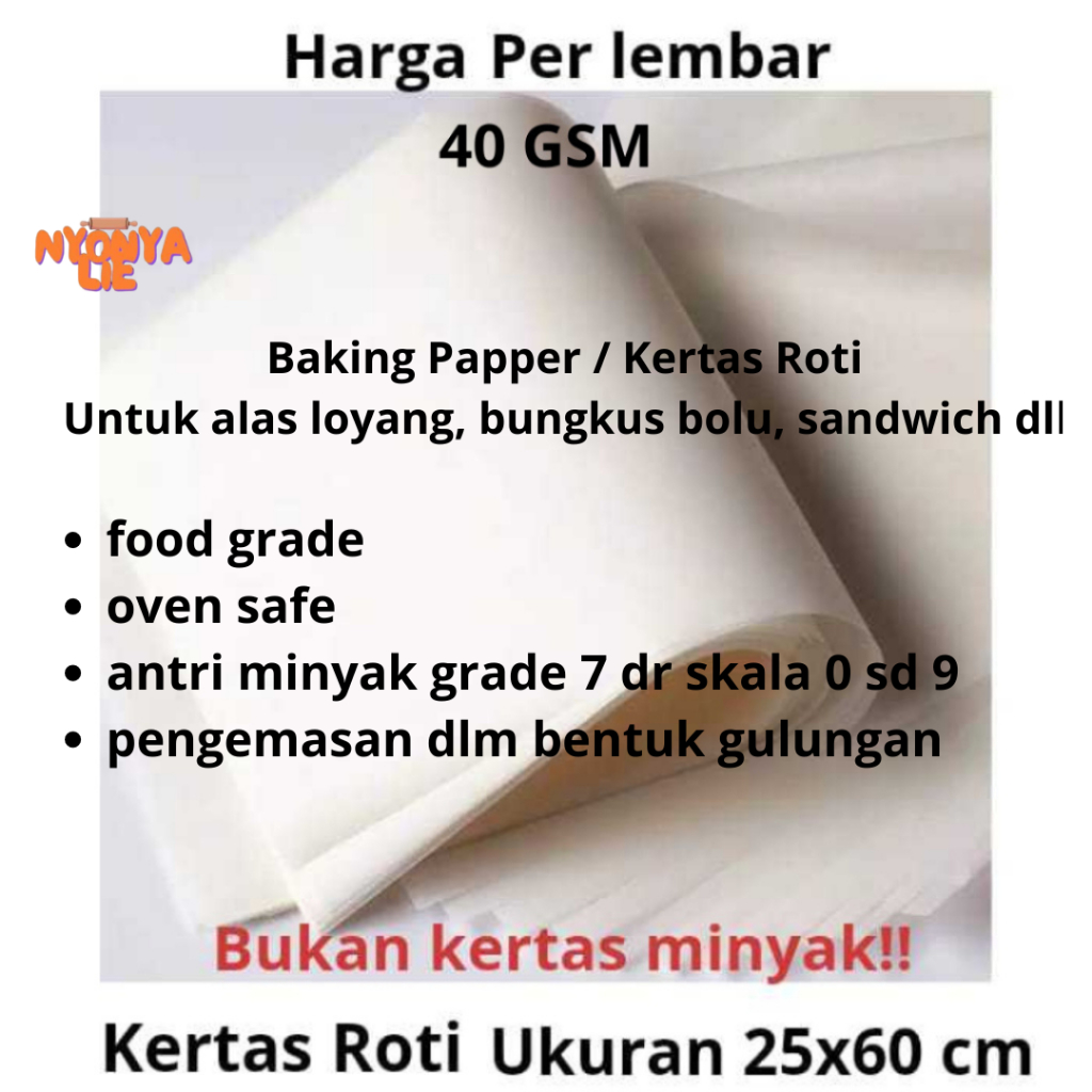 

25x60 Cm Kertas Roti Putih Wrapping Paper Alas Baking Bungkus Kado Kertas Tissue