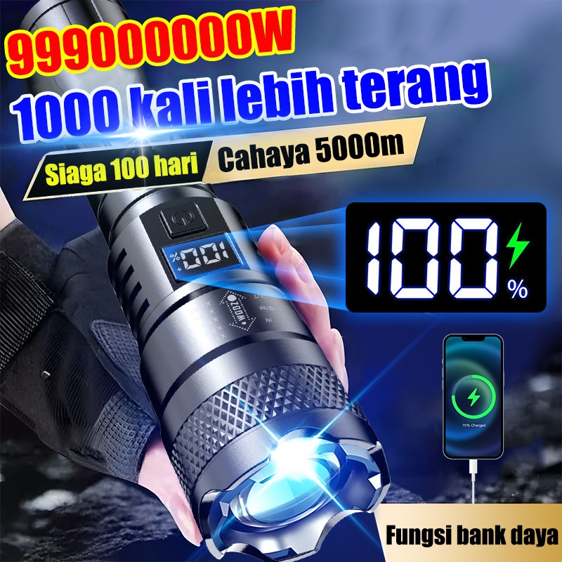 Kecerahan super terang 1000 kali lipat Senter super terang Senter mini Senter mini cas super terang 