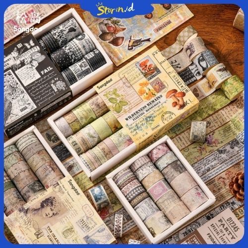 

STORIN - 20 Rolls WASHI TAPE BOX VINTAGE COLOURFUL AESTHETIC Washi Tape Decor Jurnal Dekor Masking Tape Scrapbook