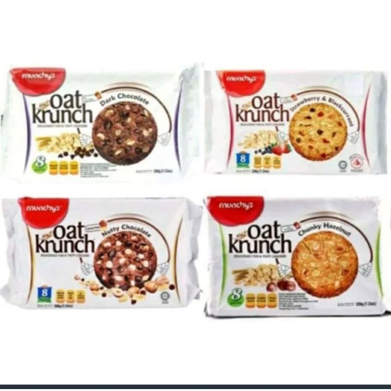 

munchys oat krunch stroberi blackcurrant/chunky hazelnut/nutty coklat 208 gr
