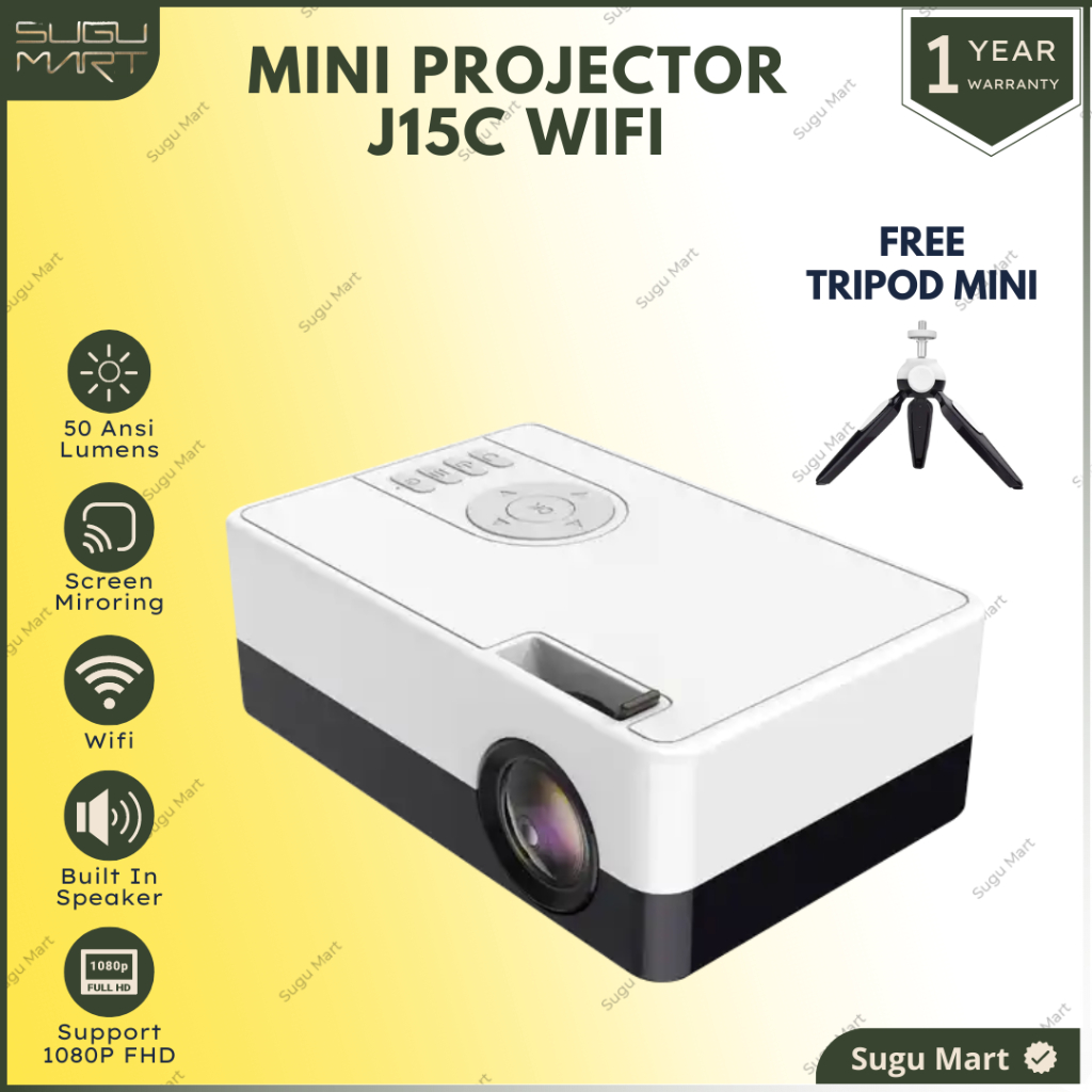 Proyektor Mini J15C Wifi 50 Ansi Lumens | Proyektor Mirroring | Proyektor Konek Hp | Proyektor Wifi 