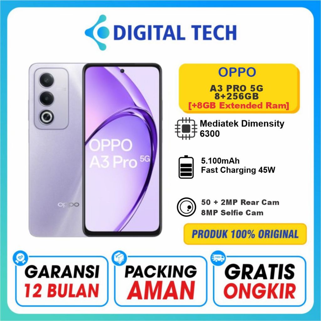 Oppo A3 Pro 5G 8+256GB [+8GB Extended RAM] Original Garansi Resmi