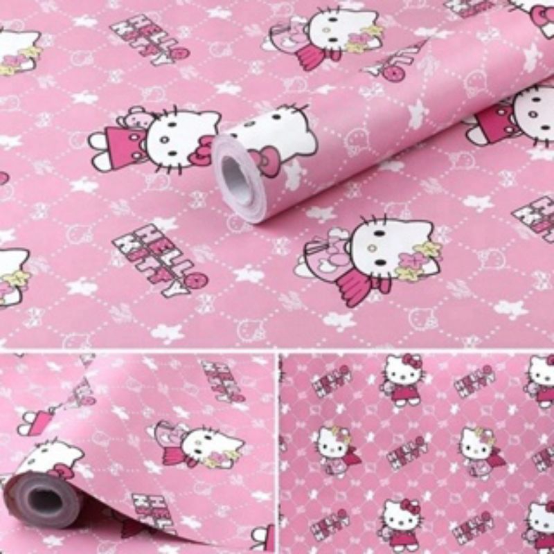 MURAH BISA COD Wallpaper Sticker Dinding Motif Karakter Premium GH034 Motif Hello Kitty Silang