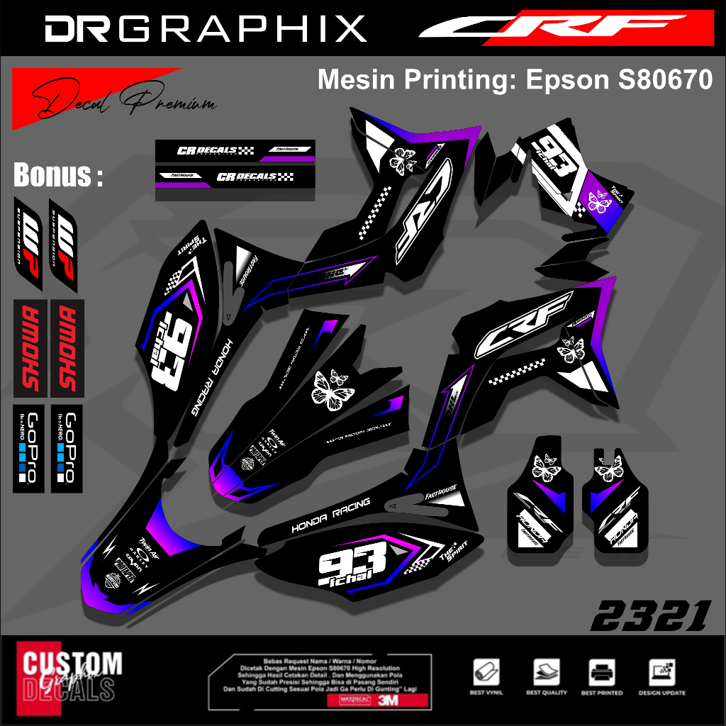 Decal Stiker Motor Cross Trail Adventure Crf 150cc Variasi butterfly