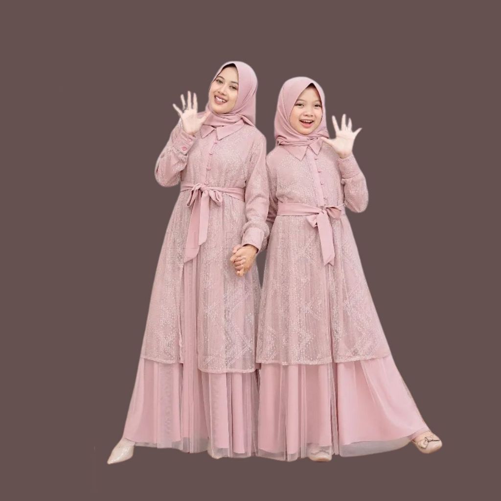 Padma Syari Gamis Anak Remaja Airflow Baju Set Bahan Crinkle Import Mix Brokat Malika+Puring dengan