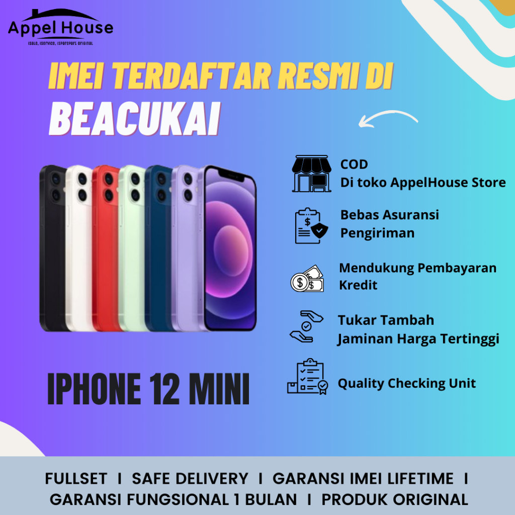 [Terdaftar BC] IPHONE 12 MINI IMEI Terdaftar BEACUKAI - 64GB / 128GB / 256GB Fullset Bekas Original
