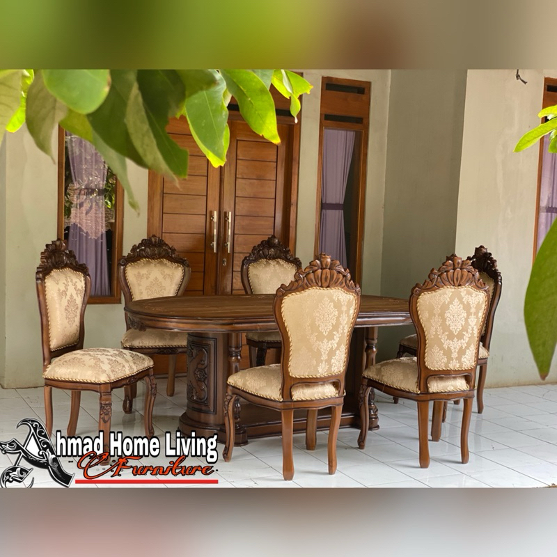 SET MEJA MAKAN JATI KURSI MAKAN UKIR MODERN