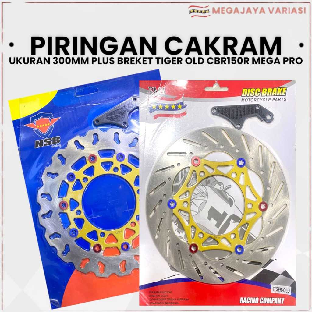 Piringan disc cakram depan lebar 300mm plus breket PNP Tiger Old CBR 150 R Megapro MJ55
