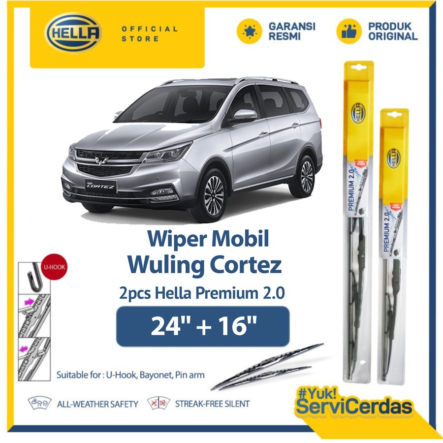 Wiper Mobil Wuling Cortez 24” + 16” (2pcs) - HELLA Premium 2.0