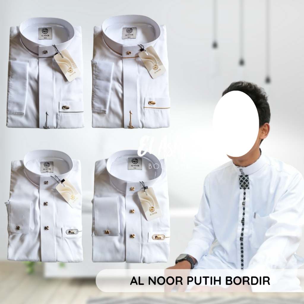 Jubah Saudi |  Gamis Pria | Jubah Al Noor Bordir Putih - El Ashfaa Boutique