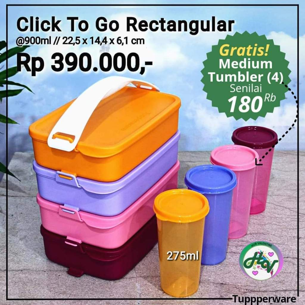 Tupperware click to go regtanguler rantang susun empat persegi warna warna