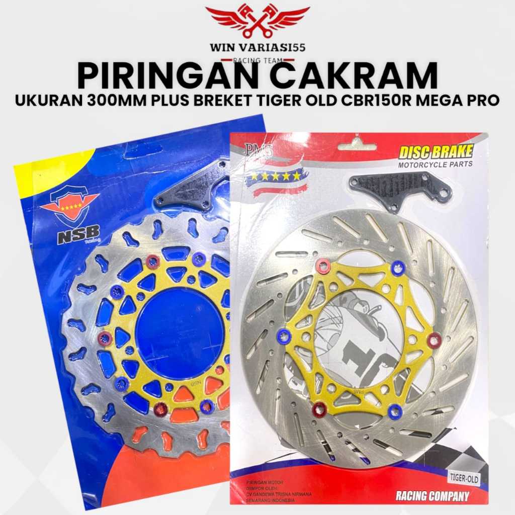Piringan disc cakram depan lebar 300mm plus breket PNP Tiger Old CBR 150 R Megapro WINVARIASI55