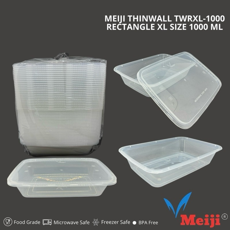 [PACK] Meiji Thinwall Rectangular XL Long 1000ML 1500ML 2000ml ISI 25PCS Persegi Panjang Kotak Makan