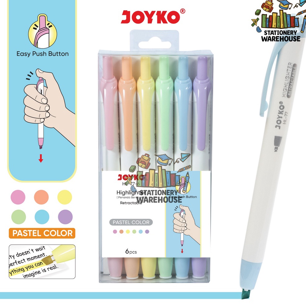 

KODE D3M6 Penanda Berwarna Highlighter Joyko HL776 Warna Pastel Color