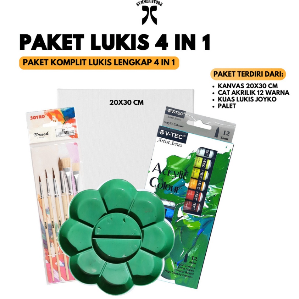 

KODE J7Z6 Paket Lukis Sekolah 4 IN 1 Kanvas 2X3 Cat Akrilik Palet Kuas Set Svmmerink