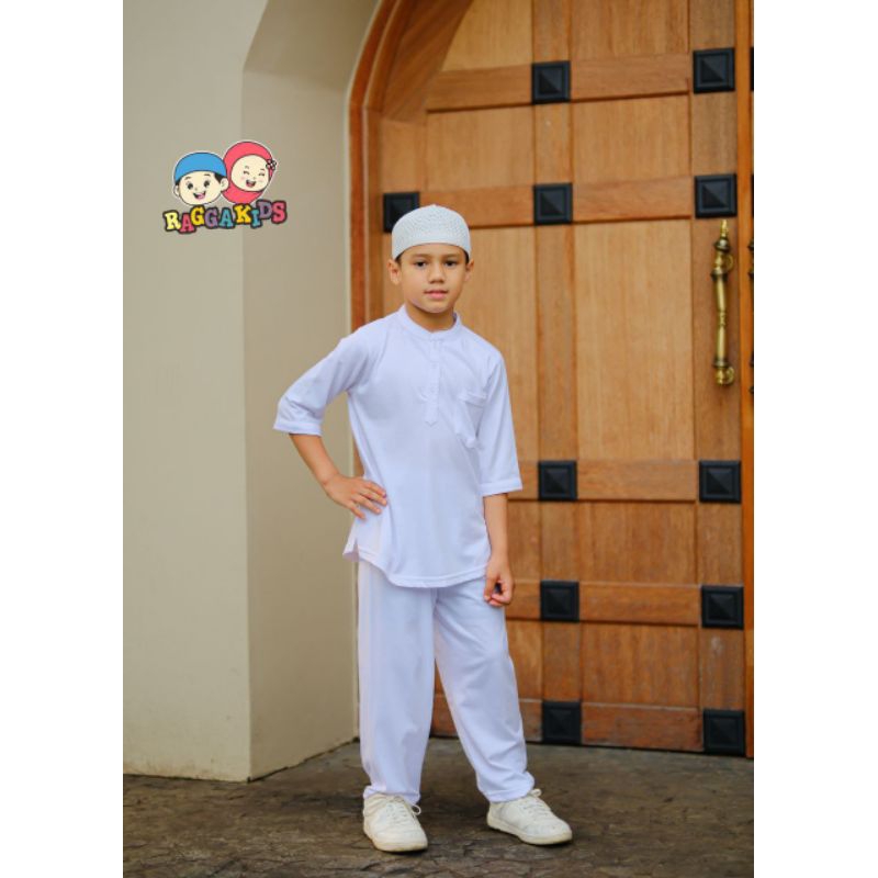 Setelan Koko Anak Putih Raggakids Kr02 Baju Muslim Seragam Manasik Haji Umroh Laki-Laki TK SD Bahan 