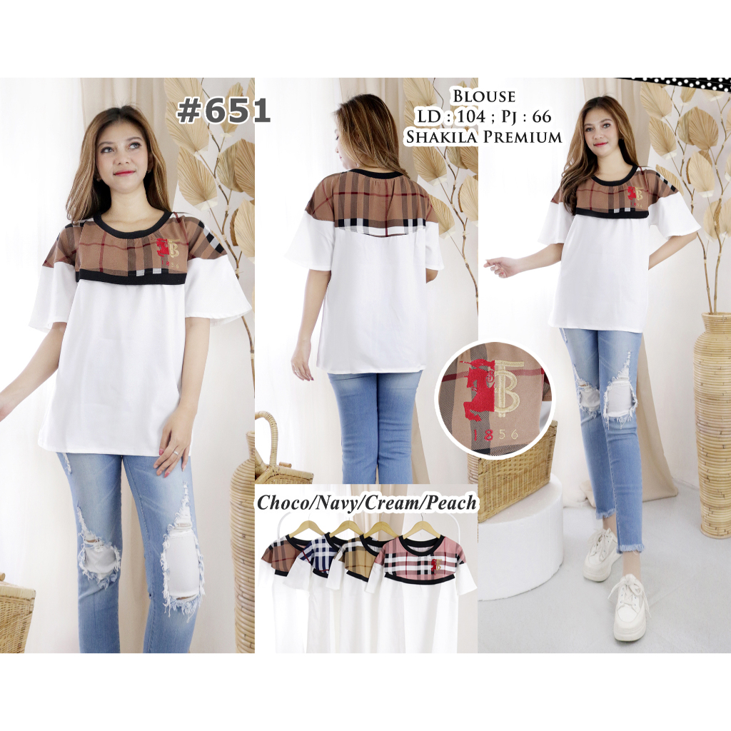 BLOUSE KOMBINASI KOTAK & POLOS 651