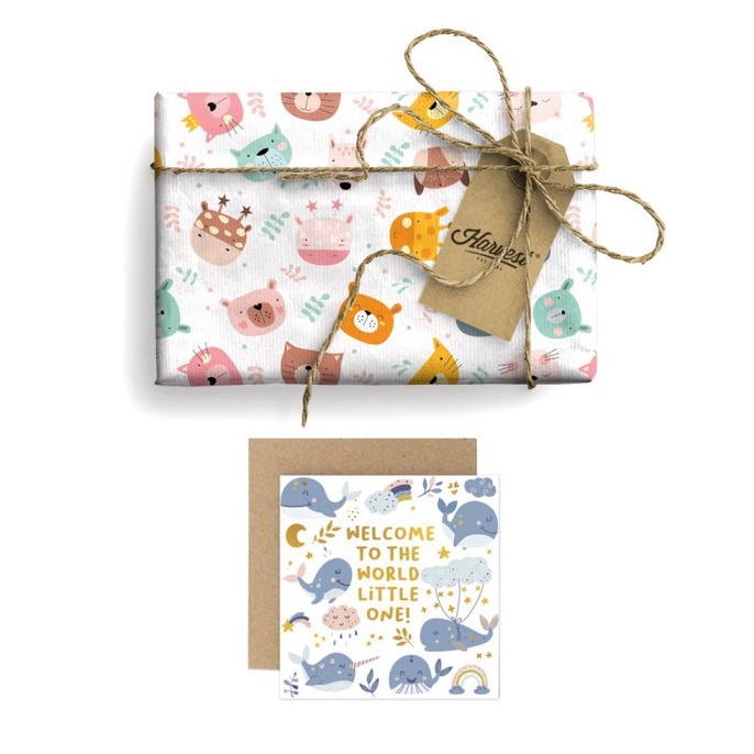 

WAH Paket Kertas Kado Kartu Ucapan Baby New Born Harvest Animals