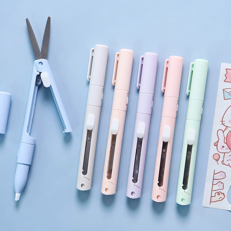 

Makin laris EG Gunting Cutter 2 in 1 Macaron Gunting kertas Gunting Multifungsi Gunting Bentuk Pulpen Pisau Ukir PortableEghrerr