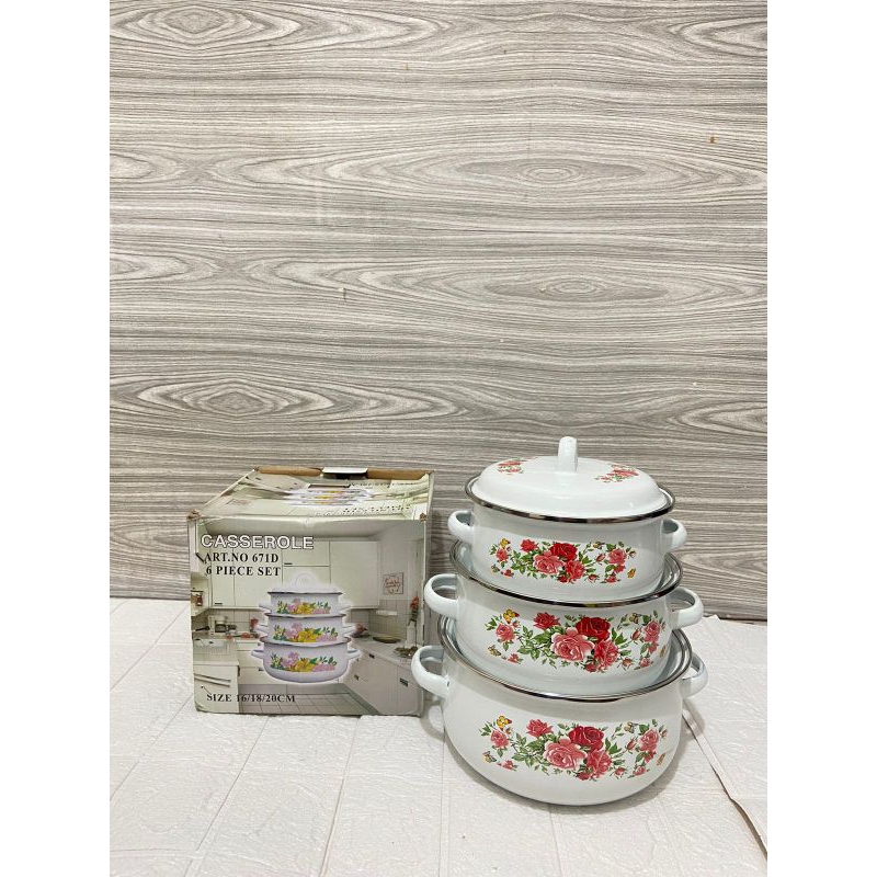 Casserole Enamel Panci 3set Corak Bunga