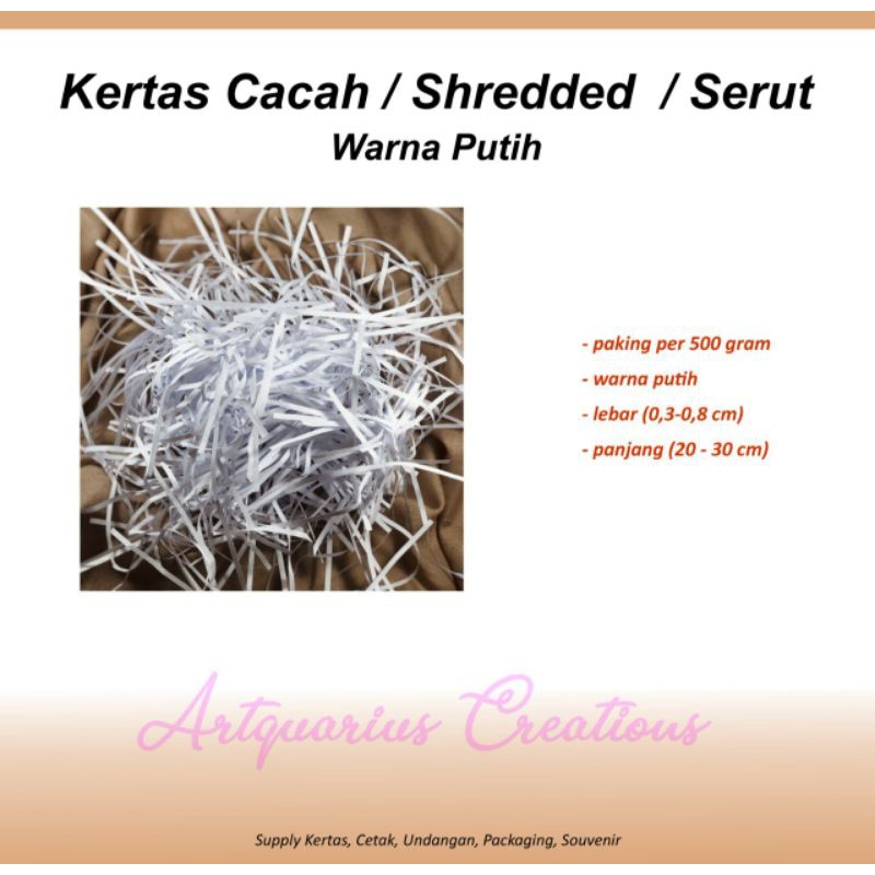 

Kertas Cacah/Shreded/Serut warna putih untuk filler hamper hadiah buah