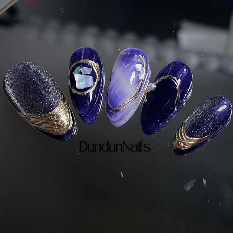 [ BACA SLIDE FOTO ] A29 Premiun nail art navy gold  Nail art wedding navy by dundunnails