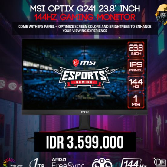 Monitor MSI Optix G241 Full HD 24inch 144Hz