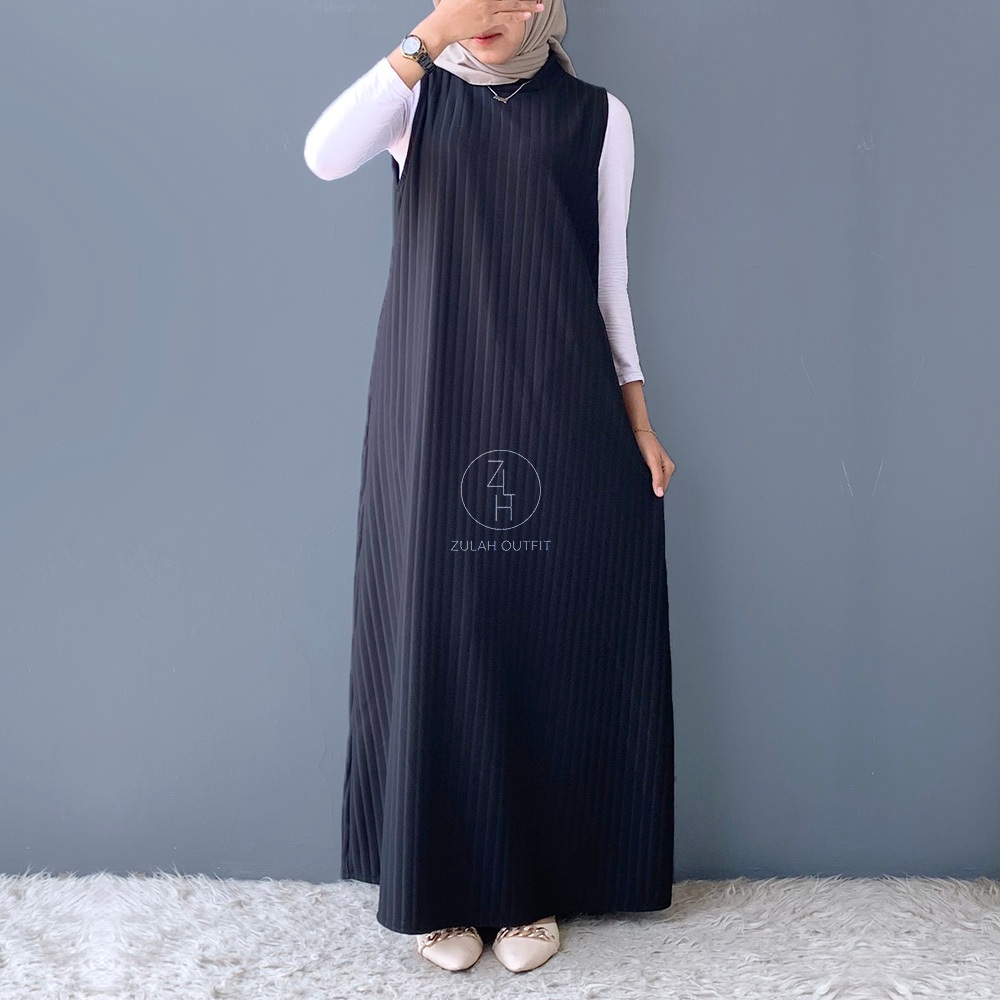 ZLH Letta Inner Dress Jumbo Polos Long Wanita Tanpa Lengan Knit Salur Rajut Hornet Premium Tebal Lek