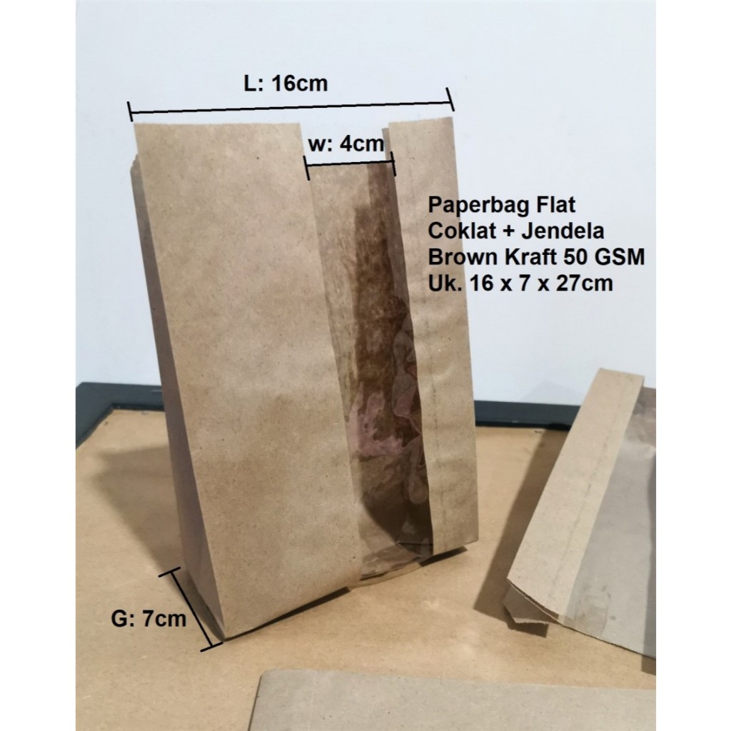 

(100pcs) kantong kertas jendela coklat L