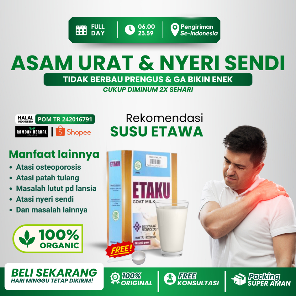 

Etaku Susu Kambing Etawa Solusi Tepat Atasi Asam Urat dan Nyeri Sendi Sudah Bpom Halal Mui Tidak Bau Prengus Isi 200gram Free Sendok Takar