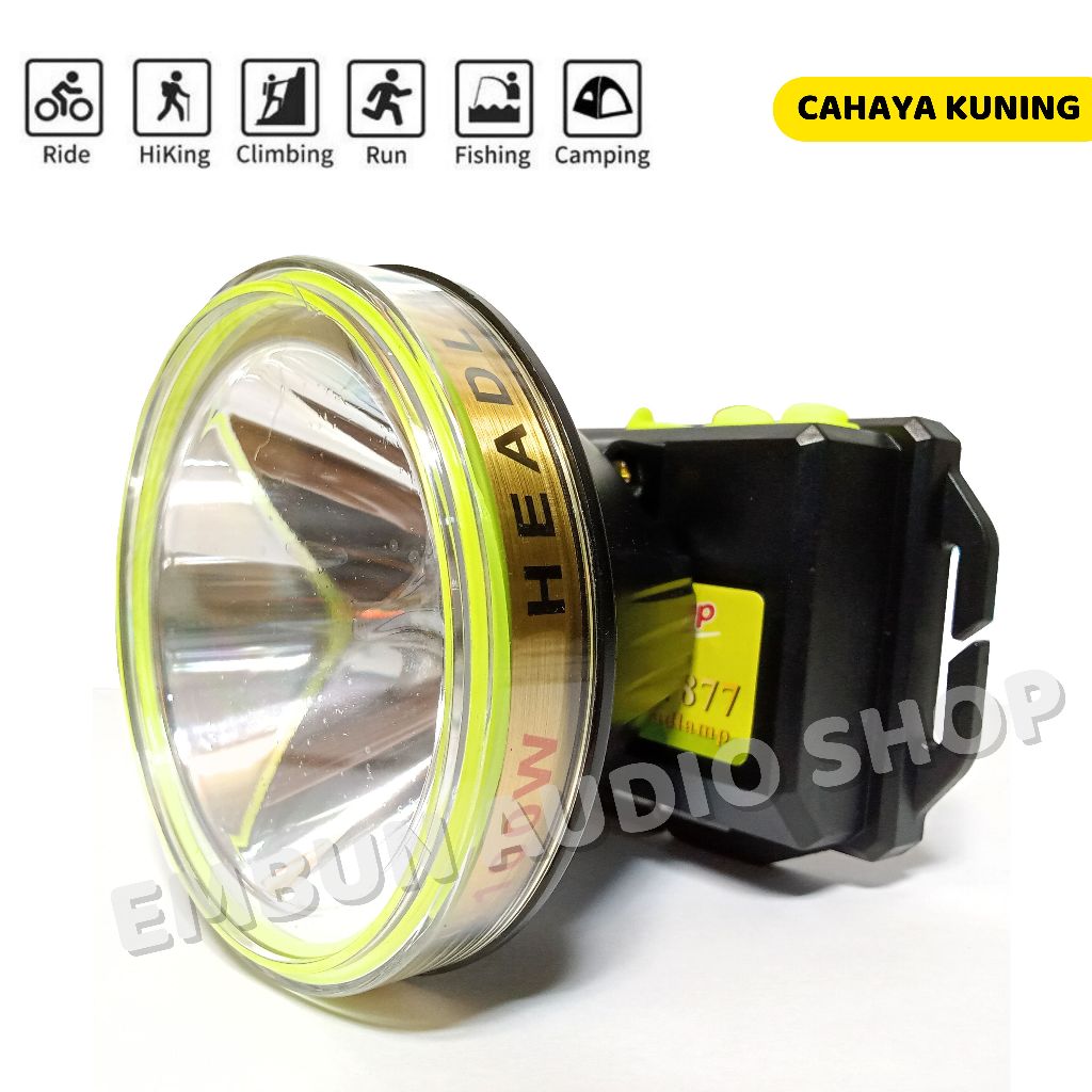 Senter Kepala 100Watt Senter Cas LED Super Terang JINLONG JL-7877P Cahaya Putih Tahan Air Motif Hija