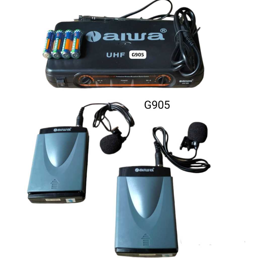 G905 ORI MIC JEPIT WIRELESS AIWA UHF KLIP CLIP ON 2 SET MIX DUAL UHF DOUBLE SET MICROPHONE DUAL MIK