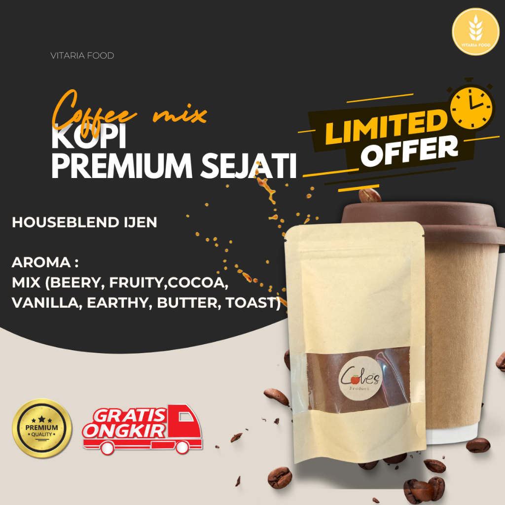 

Kopi premium Robusta mix Arabika Ijen houseblend 100% asli aroma mix (fruit) Samirono-Viaria Food