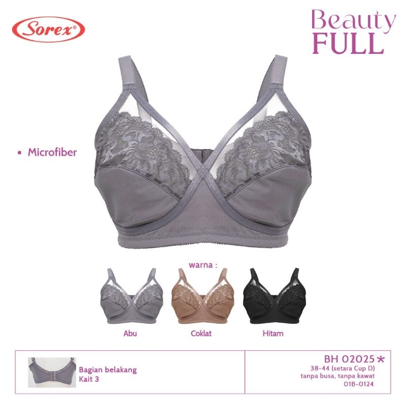 Sorex bra harian BH 02025D tanpa kawat tidak ada  busa cup D 3/4 Beauty full ukuran 38-44