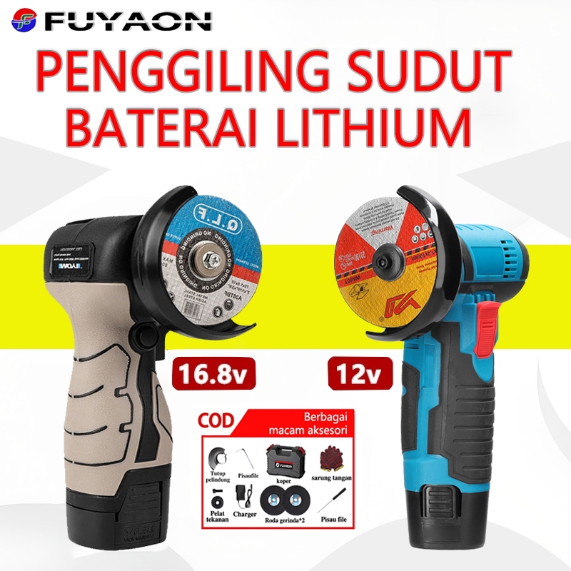 COD ⚡ Gerinda Mini Cordless 12V/16.8V 1baterai/2baterai Mesin Gerinda Sudut Tanpa Sikat Tangan Elekt
