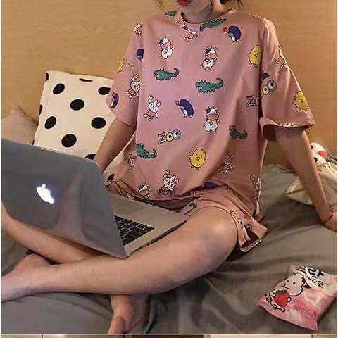 HOHO_HWANG Setelan Piyama (PK11) Lengan Pendek Celana Pendek  Baju Tidur Wanita Dewasa Print Karakte