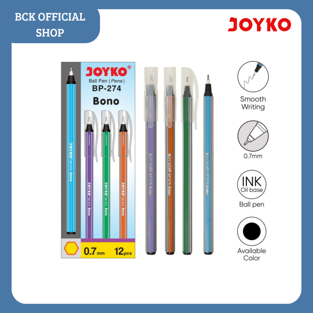 

Ball Pen BP-274 Bono Joyko / Pulpen 0.7 mm - Hitam (PCS)