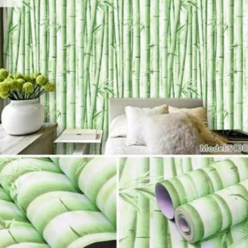 Wallpaper Sticker Dinding Motif Karakter Premium GH067 Bambu Daun Termurah
