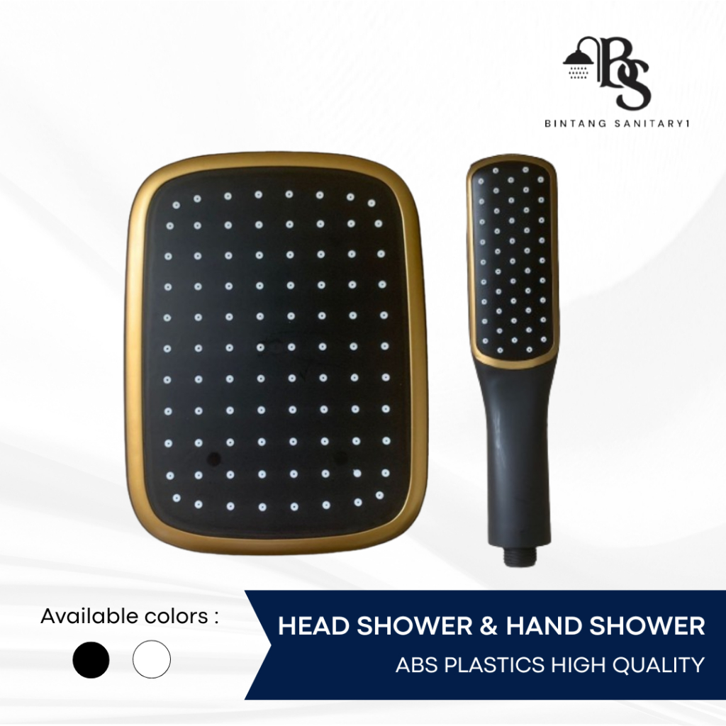HAND SHOWER / KEPALA WALL SHOWER MODEL SEMI KOTAK HITAM EMAS