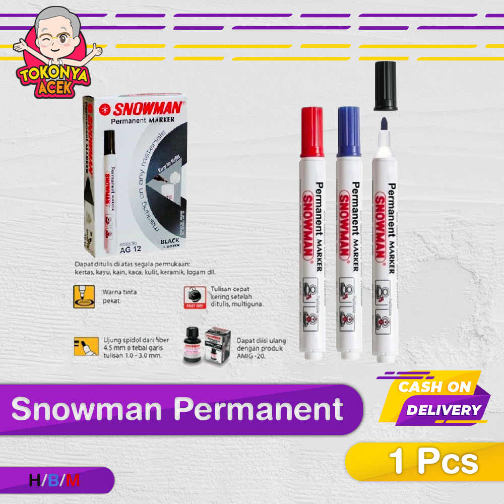 

AG 12 Spidol Permanent Marker Snowman AG-12 HITAM AG12