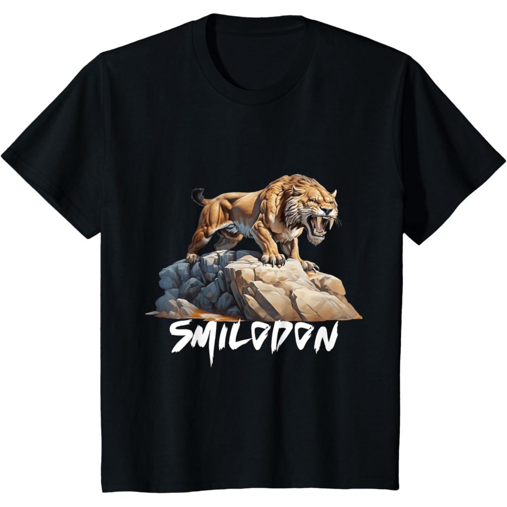 Kaos Anak Smilodon Saber-Toothed Cat SaberTooth Tiger Design T-Shirt.jpg