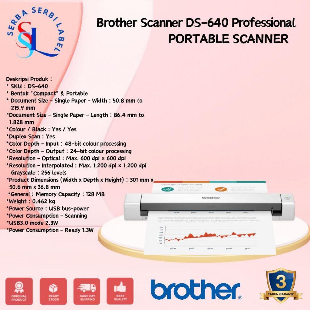 BROTHER DS-640 Portable Scanner F4 Penggantinya Brother Scanner DS620